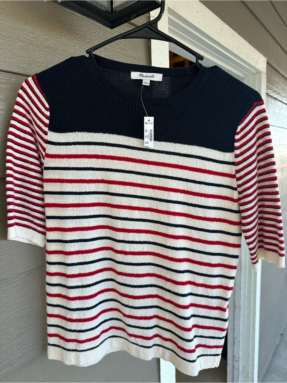 Madewell Navy, Cream & Red Striped Crew Neck Sweater